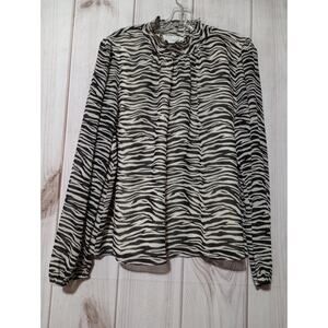 J Crew‎ Shirt Ladies Large Zebra Print Sheer Sleeves